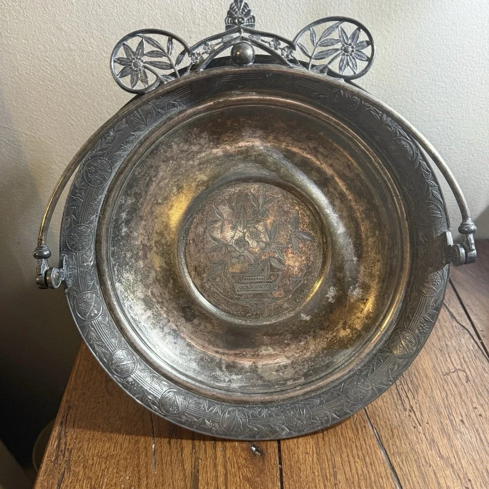 Vtg Victorian Silverplate Bride's Basket Pedestal Bowl